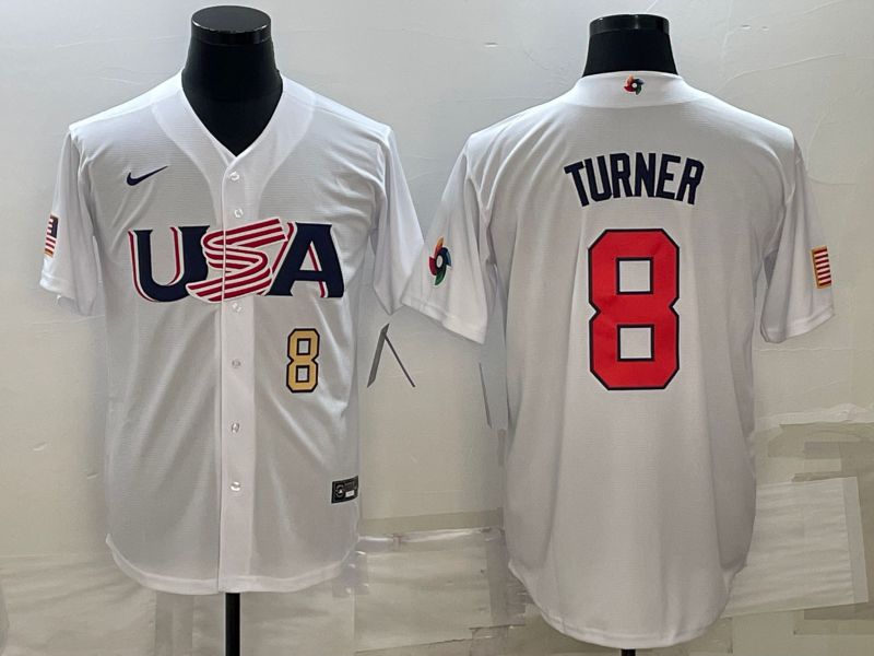 Men 2023 World Cub USA #8 Turner White Nike MLB Jersey3
